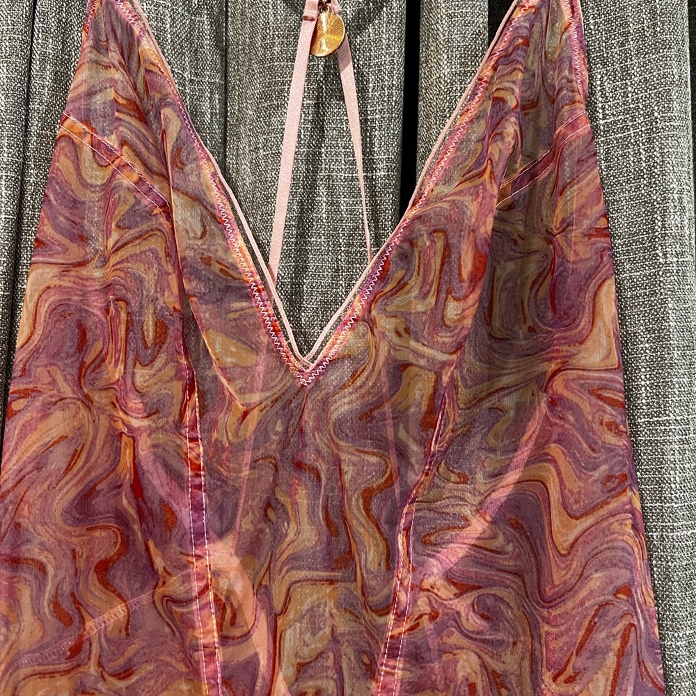 Savage X Fenty Sheer Marble Print Catsuit Bodysuit Pink Medium - Picture 5 of 8